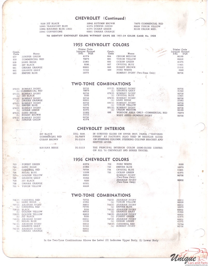 1955 General Motors Fleet Paint Charts PPG 2